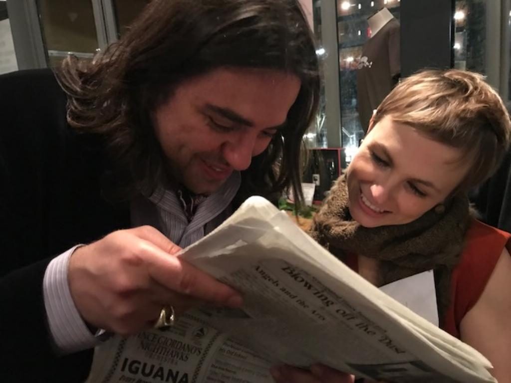 Kat Edmondson and Michael Katsobashvili, enjoying an early issue of The Syncopated Times.