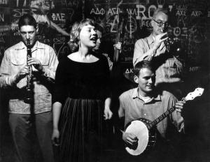 Earl Scheelar, Barbara Dane, Le Sharpton, Dick Oxtot and Sam Charters at Monkey Inn c. 1958.