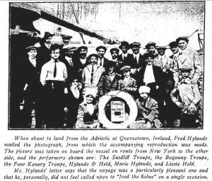 Hylands and Held’s troupe enroute to England in 1913