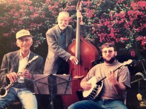 Clint on banjo with Tom Sharpsteen (clarinet) and Mike Fay (bass) 1995