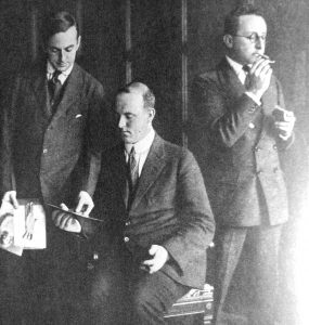 Guy Bolton, P. G. Wodehouse, and Jerome Kern at the Princess Theatre in 1916.
