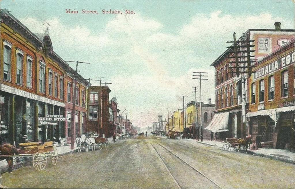 Old postcard of Main Street circa1900. The Maple Leaf Club is just out of photo to the right. (Sedalia Ragtime Archive)