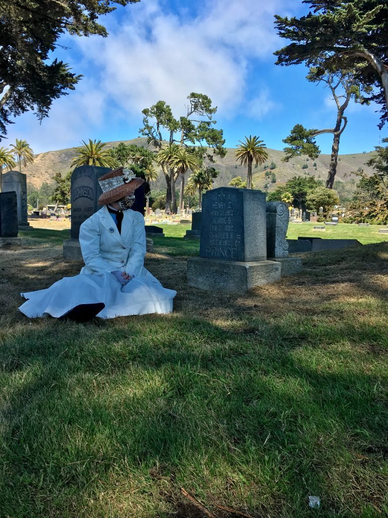 Ramona at graveside of Charles Prince - Colma, CA