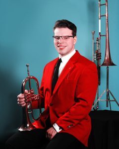 Bandleader Dan Gabel with Vaughn Monroe’s trombone. (courtesy Dan Gabel)