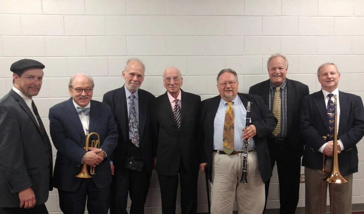 Dick Hyman 90th Birthday Sarasota 2017. with Phil Flanigan, Jim Cullum Jr., John Sheridan, Dick Hyman, Allan Vache, Kevin Hess, Mike Pittsley