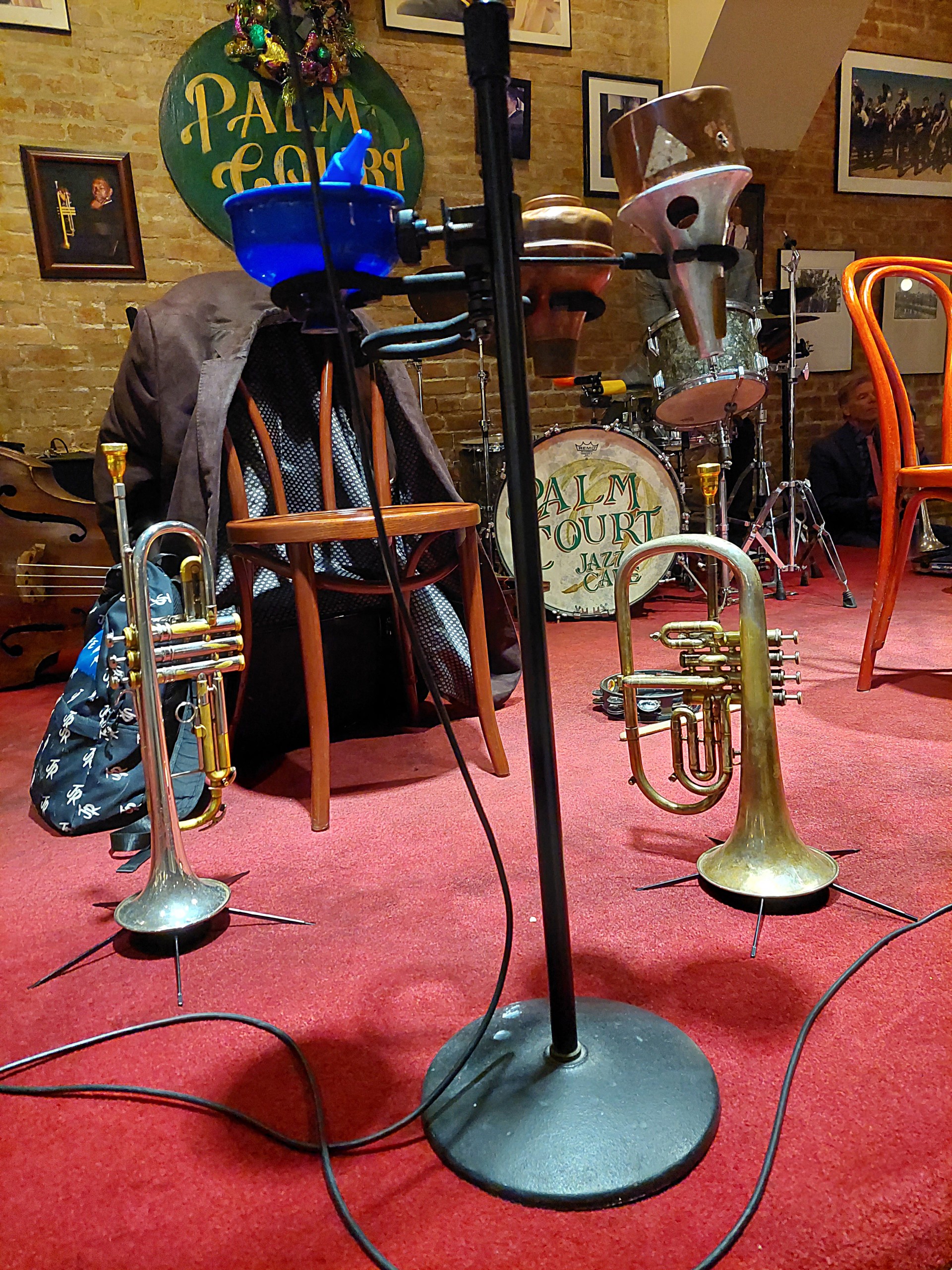 Kevin Louis’ 4 valve flugelhorn with his trumpet and mutes