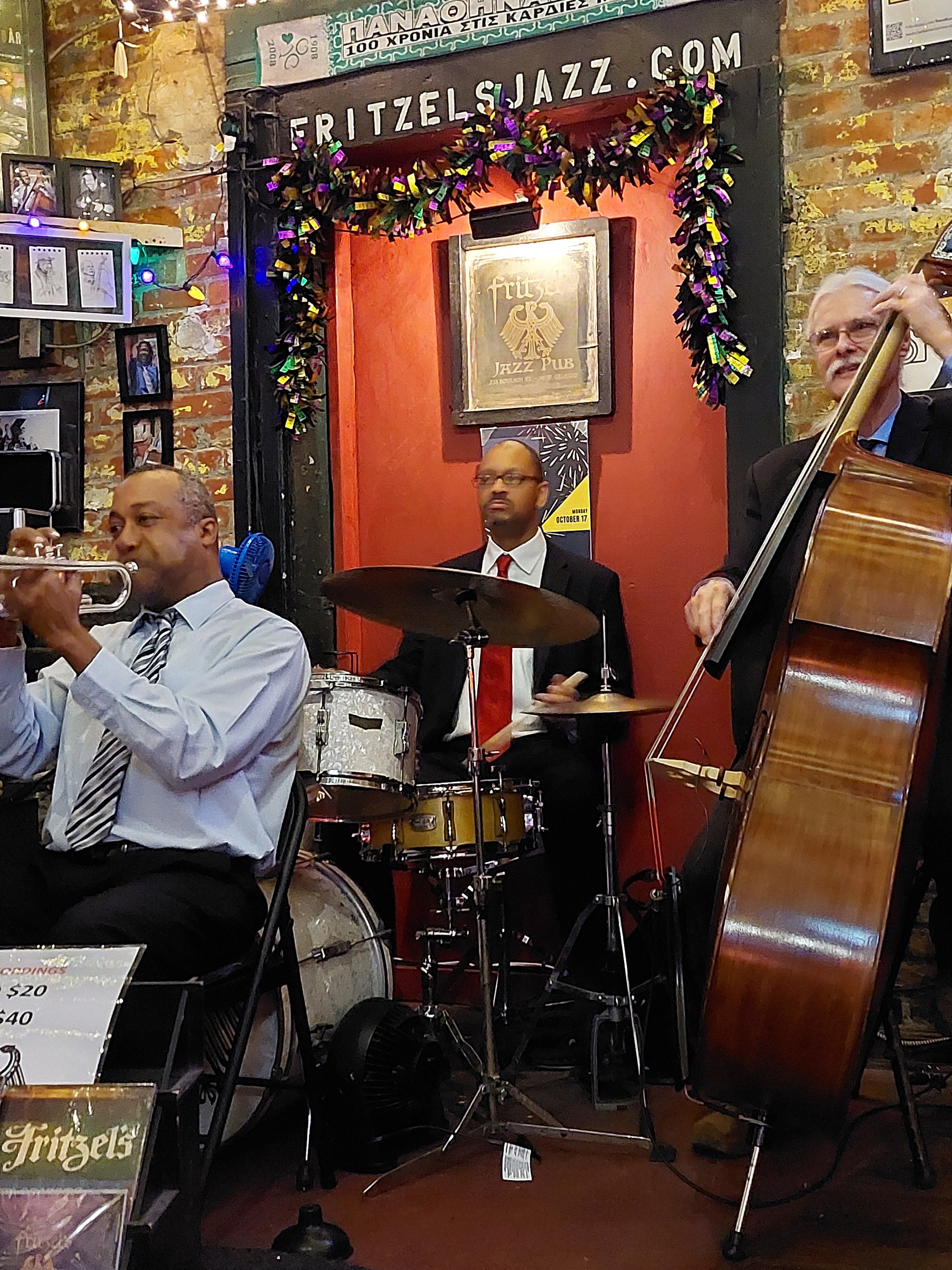 Jason Marsalis at Fritzel’s – an unexpected surprise drummer with Jamil Sharif (tp) and Jim Markway (bs)